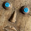 Large Handmade Silver + Genuine Sleeping Beauty Turquoise Sun Earrings. - Image 4