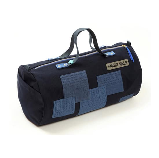 Indigo linen and cotton patch boro detail duffel bag