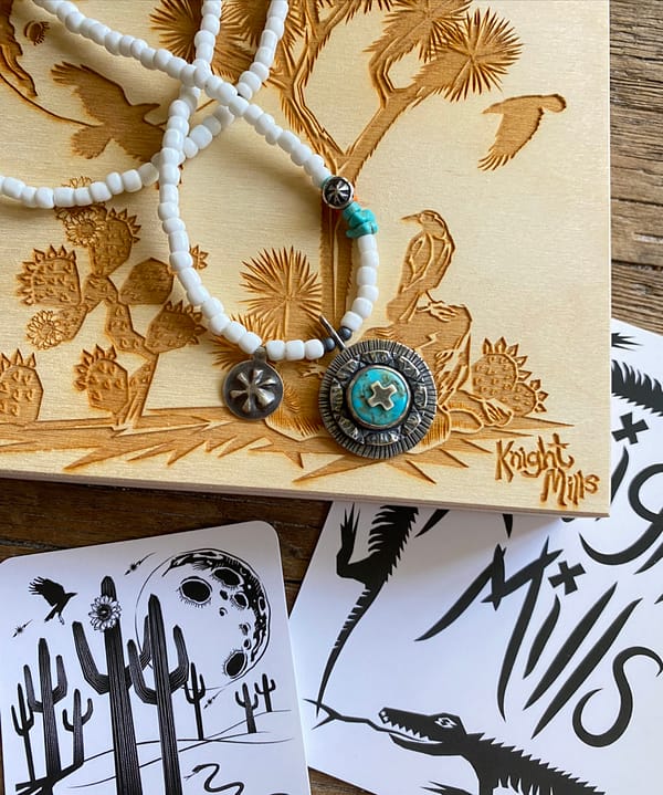 Sterling Silver Sun Wheel Necklace- Kingman and Sleeping Beauty Turquoise