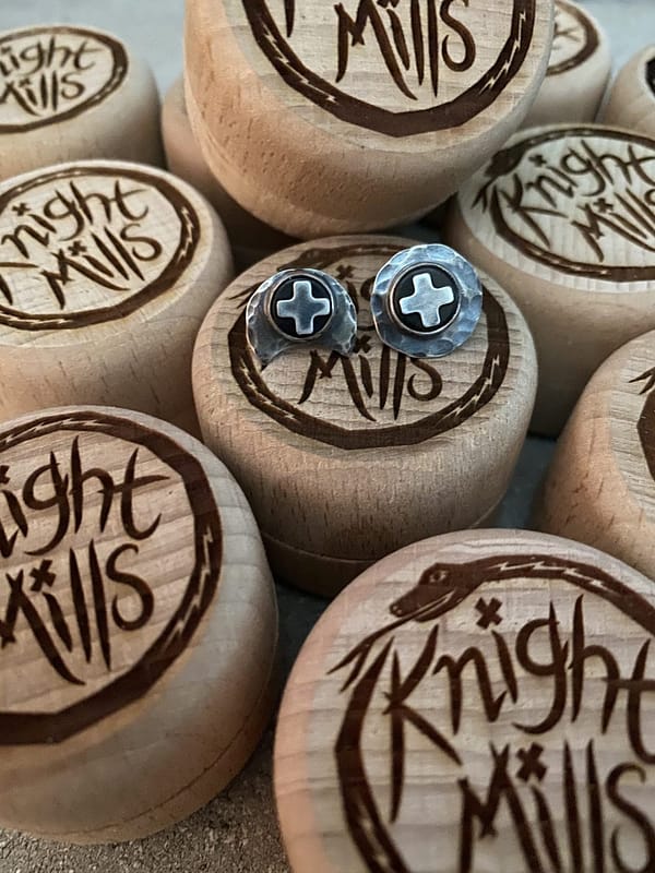 Small Jet and Sterling Silver Full and Crescent Moon Studs. - Image 2
