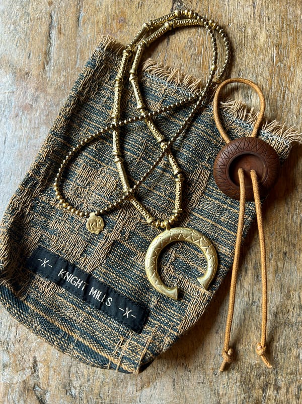 Hand~Cast Brass Naja + Tube Necklace